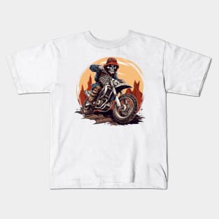 Skeleton Riding Dirt Bike Kids T-Shirt